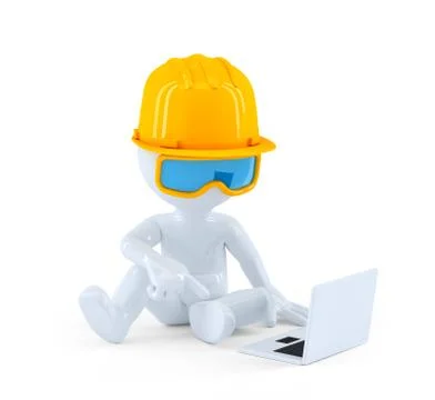 Construction worker using laptop computer Stock Illustration