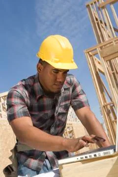Construction Worker Using Laptop Stock Photos