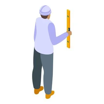Construction worker using level tool during building inspection Stock Illustration