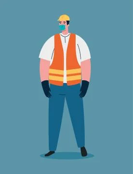 Construction worker using medical mask during covid 19 pandemic イラスト素材