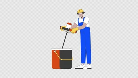 Construction worker using mixer stir plaster in bucket character animation Stock Footage 332272531