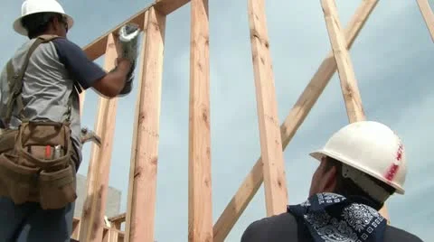 Construction Worker Using Nail Gun &amp; Hammering 스톡 동영상 12576487