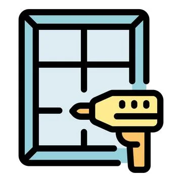 Construction worker using pneumatic nail gun installing a window frame Stock Illustration