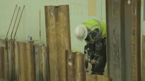 Construction Worker Using Power Drill On Construction Site Stock Footage 46591786