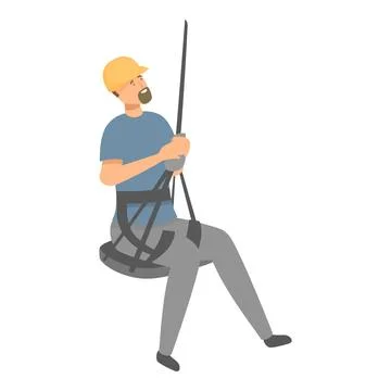 Construction worker using rope access for high rise building maintenance Ilustración de archivo
