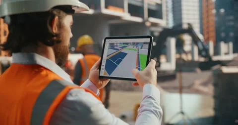 Construction Worker Using Tablet Computer Stock Footage 264496573