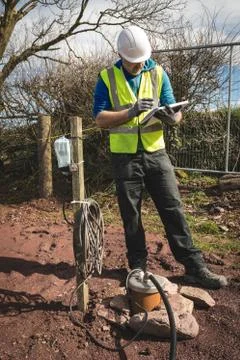 Construction worker using tablet pc Stock Photos