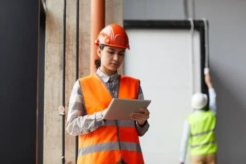 Construction worker using tablet pc Stock Photos