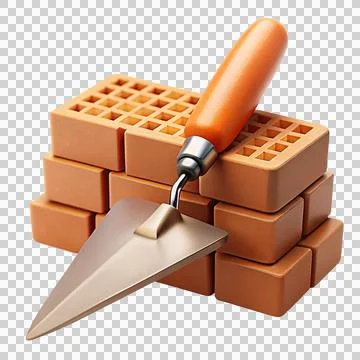 Construction worker using a trowel to lay bricks on a foundation Ilustración de archivo