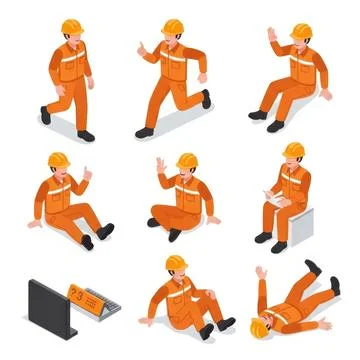 Construction worker in various actions Illustrazione stock