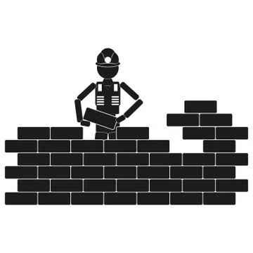 Construction worker Vector black icon on white background. Stock Illustration