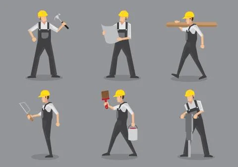 Construction Worker Vector Character Sheet Illustrazione stock