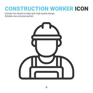 Construction worker vector icon with outline style isolated on white backgroud Illustrazione stock