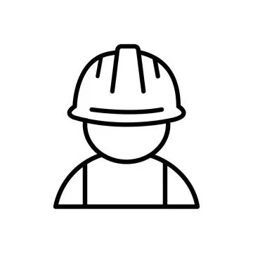 Construction worker vector line icon on white Stock Illustration
