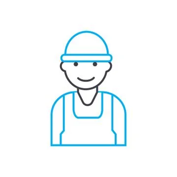 Construction worker vector thin line stroke icon. Construction worker outline Stock Illustration