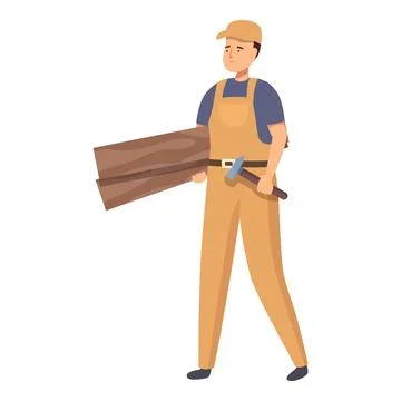 Construction worker is walking and carrying a wooden plank and a hammer Stock Illustration