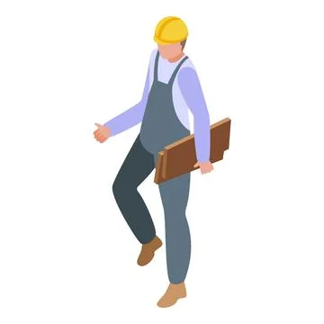 Construction worker walking and carrying wooden planks Stock Illustration