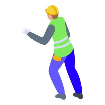 Construction worker walking and pointing with hand isometric illustration Illustrazione stock