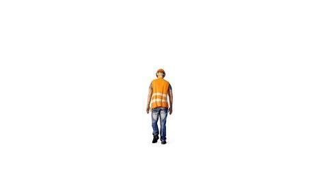 Construction worker walking back view against white Stock-Footage 112120543