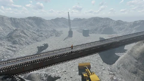 Construction worker walking on a bridge, construction yard with machineries  Video stock 167882812