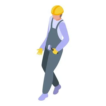 Construction worker walking with mallet in hand isometric icon Stock Illustration