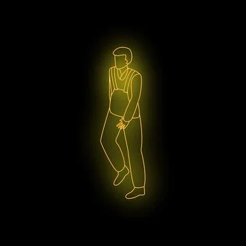 Construction worker walking neon sign glowing on black background Stock Illustration