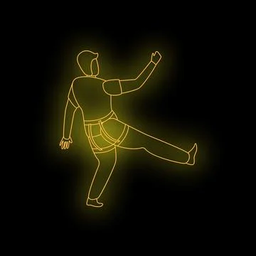 Construction worker walking wearing safety harness neon sign Stock Illustration