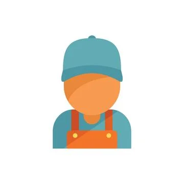 Construction worker wearing blue cap and orange overalls flat design icon Ilustración de archivo