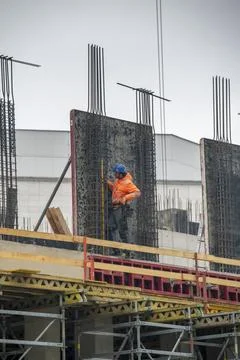 Construction worker wearing a blue.. Stock-Fotos