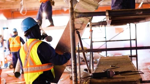 Construction worker, wearing construction hat and vest Stock Footage 87346539