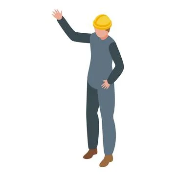 Construction worker wearing hard hat raising hand isometric illustration Stock Illustration