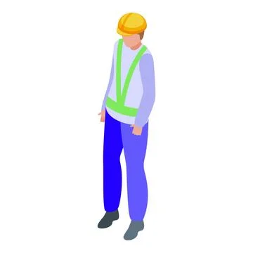 Construction worker wearing hard hat and safety vest isometric icon Stock Illustration