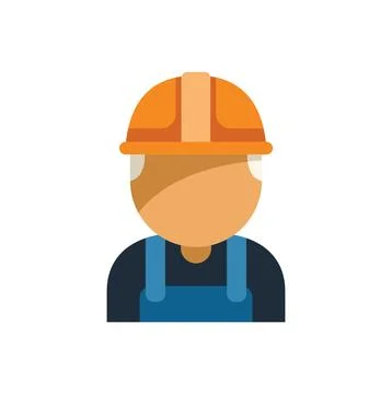 Construction worker wearing hard hat and overalls flat icon Illustrazione stock