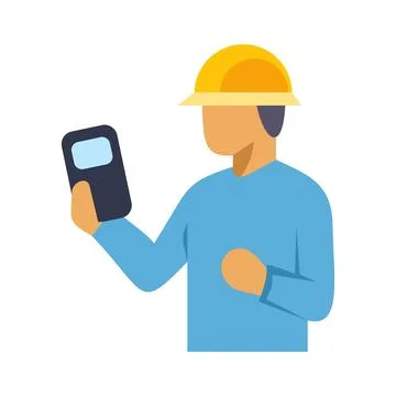Construction worker wearing hard hat checking device Stock Illustration