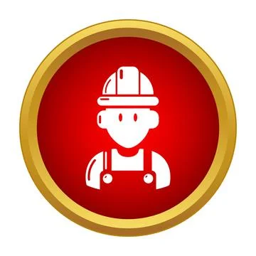 Construction worker wearing hard hat and overalls icon Stock Illustration
