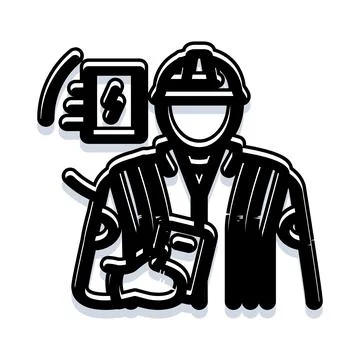 Construction worker wearing hard hat holding mobile device Stock Illustration