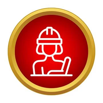 Construction worker wearing hard hat and using laptop icon Stock Illustration