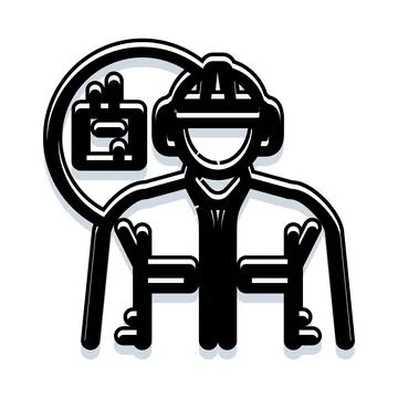 Construction worker wearing helmet and ear protection icon Stock Illustration