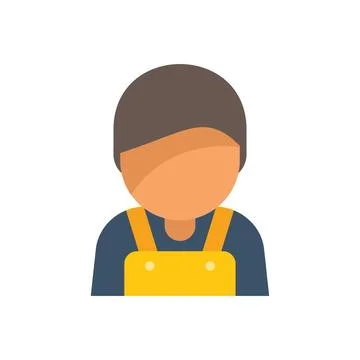Construction worker wearing yellow overalls and blue shirt looking down flat Ilustración de archivo