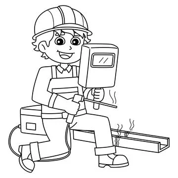 Construction Worker Welder Isolated Coloring Page Stock Illustration
