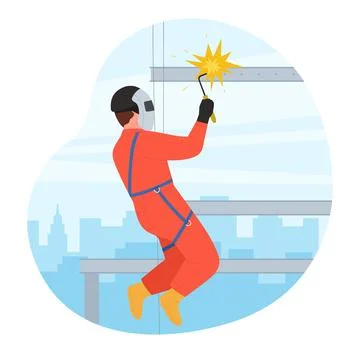 Construction worker welding at height, industrial climber and rope access welder Illustration
