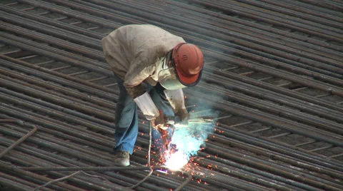 Construction worker welding on site Stock Footage 38173033