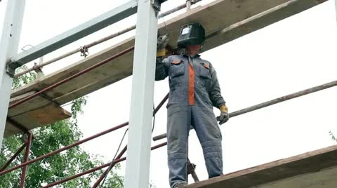 Construction Worker Welding Steel Stock Footage 12350216