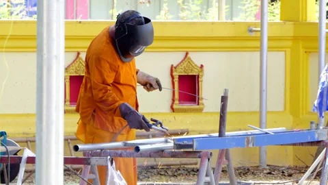 A construction worker welding steel. Video stock 80375858