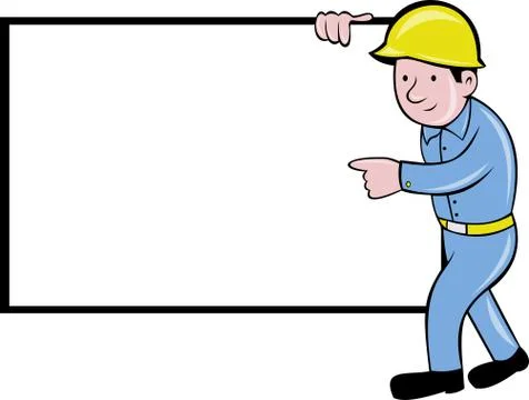 Construction worker with white board pointing Stock Illustration