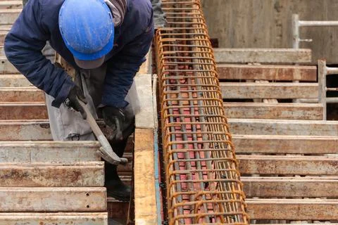 Construction worker who make the structural iron frame Stock Photos