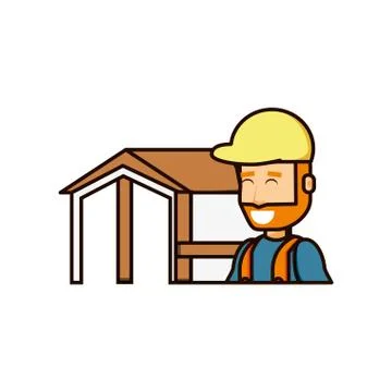Construction worker with wooden house structure Stock Illustration