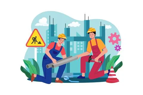 Construction worker working on the construction project Stock Illustration