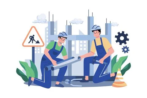 Construction Worker Working On The Construction Project Stock Illustration