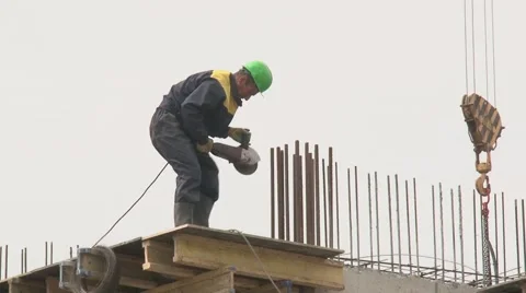 Construction worker working on a construction site. Stock Footage 53368172